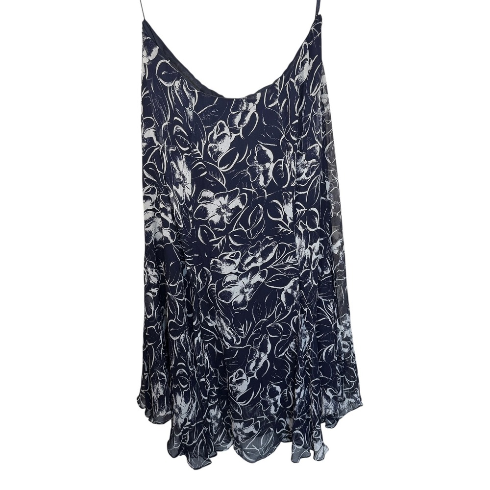 Lauren Ralph Lauren 100% Silk Riviera Navy Floral‎ A Line Midi Skirt Size 16W